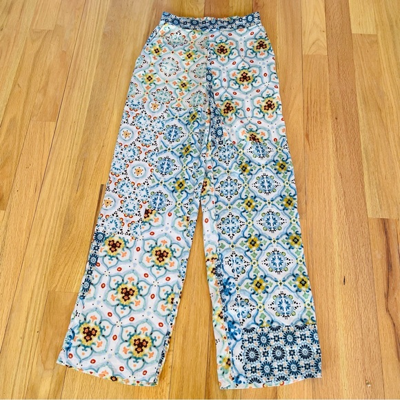 Zara Patchwork Wide Leg Pant XS, Side Zipper, Silky Satiny, Flowy, Resort Wear - Picture 2 of 9